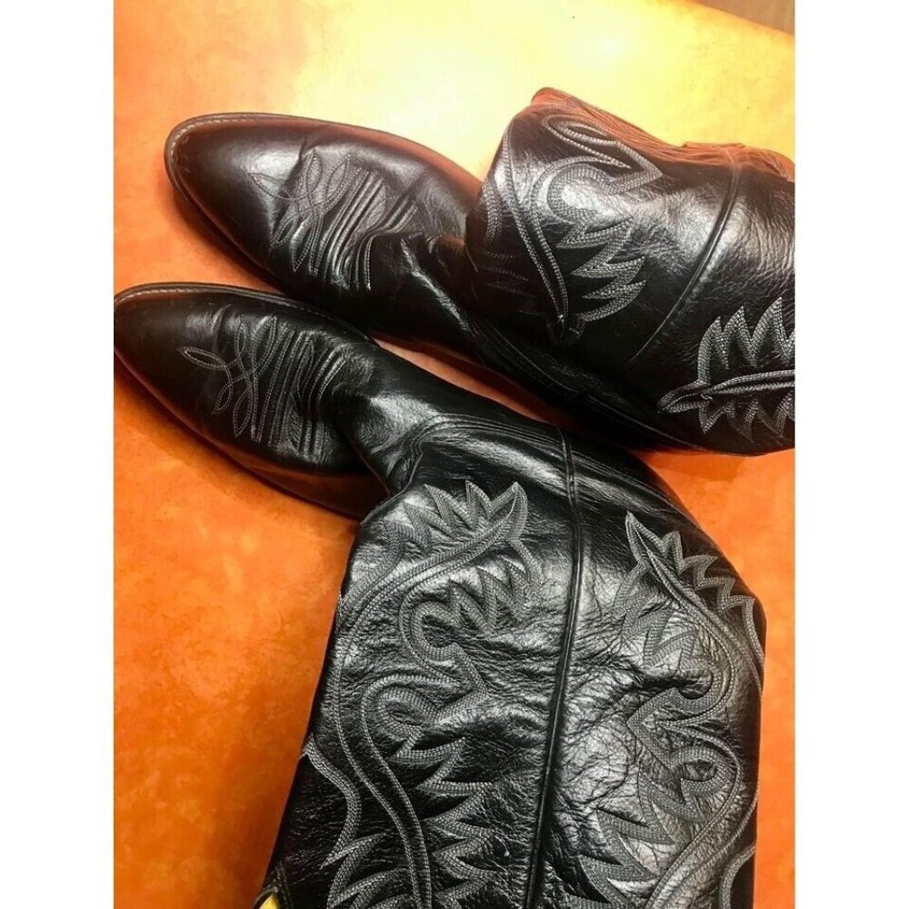Nocona Men Cowboy Genuine Leather  Pointed Toe Boots 12.5 E Black made in USA